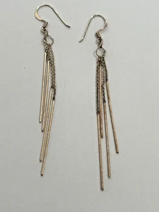 Sterling Silver 925 Four Chain Needle Dangle Drop Pierced Earrings - Picture 1 of 5