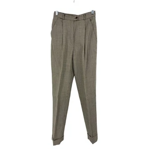VTG 90s Elliott Lauren Wool Dress Pants Womens Size 26" Brown Cream Houndstooth - Picture 1 of 4