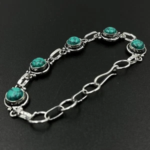 925 Sterling Silber Blau Türkis Edelstein Schmuck Kette Armband - Bild 1 von 4