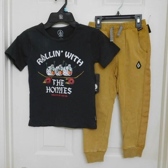 NWT 2pc Volcom Rollin' Skateboard Sushi Shirt & Tan Joggers Set sz 5 - Image 1 of 1
