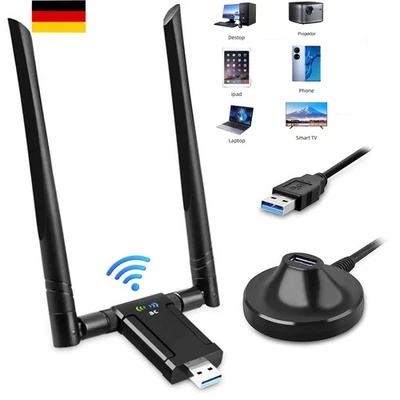 USB WLAN Stick für PC, USB3.0 WLAN Adapter 2.4GHz/5GHz Dual Band Internet Stick, - Bild 1 von 4
