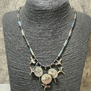 Collana uccellino abalone retrò vetro perline fatta a mano boho bella dichiarazione fatica - Foto 1 di 7