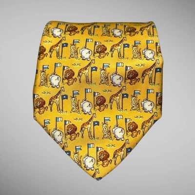 Salvatore Ferragamo Authentic Men Tie Animal Pattern Silk Necktie Yellow - Image 1 of 4