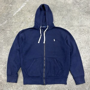 Polo Ralph Lauren Zip Up Thermal Lined Fleece Blue Hoodie Sweatshirt Adult Small - Imagen 1 de 8