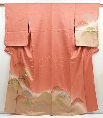 5822T11z990  Japanese Kimono Silk TSUKESAGE Camellia Dark coral - Image 1 of 4