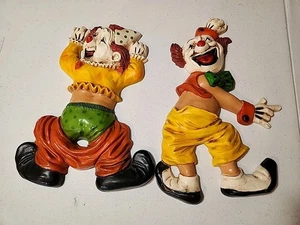 Pair Vintage 1970s Homco Circus Clowns Wall Plaques Retro 70s Hanging Decor (EE) - Picture 1 of 7