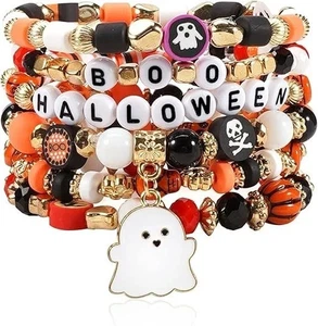 Halloween Armbänder für Frauen Boo Kürbis Totenkopf Geister dehnbar Perlen Armbänder - Bild 1 von 7