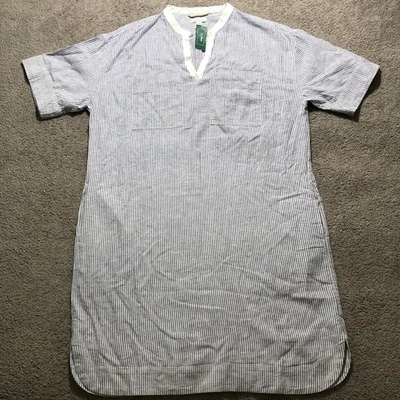 NEW LL Bean Signature Linen Blend Striped Dress Shirt Womens L White Blue - Image 1 of 4