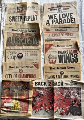 Detroit Red Wings NHL Stanley Cup Champions 9 Newspapers & Inserts 1997 & 1998 - Image 1 of 4