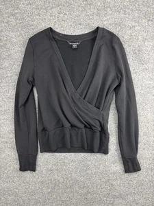 Athleta Sweater Womens Small Black Wrap Surplice V Neck Long Sleeve Pullover - Picture 1 of 8