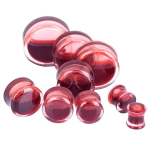 Blood Red Liquid Filled Ear Plugs Flesh Tunnels Earrings Saddle Gauges ChiY_NH - Picture 1 of 21