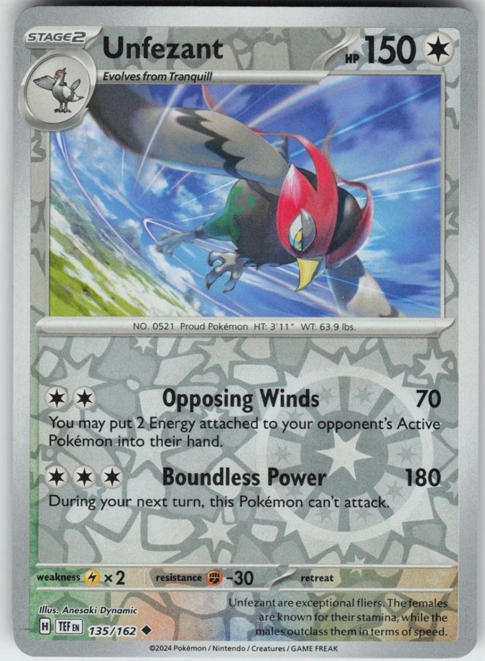 PO-01 Reverse Holo Unfezant 135/162 Uncommon SV05: Temporal Forces - Image 1 of 1