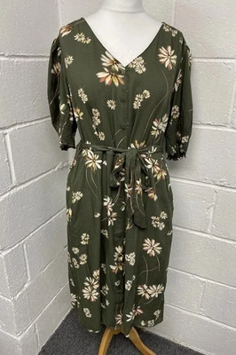 Vestido Fat Face Verde Floral Con Botones Cintura Corbata Esme Flotante Flor UK20 PS Foto 1 de 4