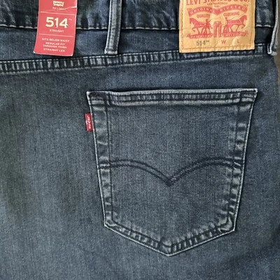 NEW Levi's 514 Dark Wash Straight Leg Blue Denim Jeans Size 58X32 - Image 1 of 4