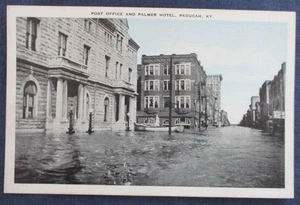 1937 Paducah Kentucky Flood Street Post Office & Palmer Hotel Postcard - Picture 1 of 2