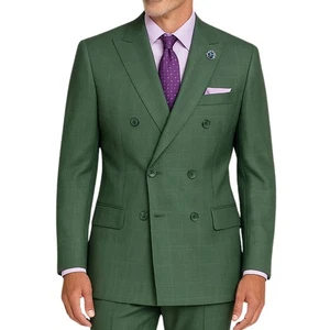 Tuta uomo Big & Tall Forest Glen a quadri doppiopetto reg fit con vita regolabile nuova con etichetta - Foto 1 di 5