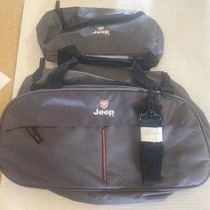 2 pc Jeep Nylon Gray Black Duffel & Toiletry Bags Gym Sports Luggage Travel - Picture 1 of 1