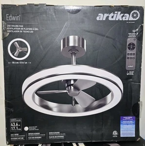 ARTIKA EDWIN 23" FANDELIER Ceiling Fan + LED Light Brushed Nickel W/ Remote NEW - Picture 1 of 4
