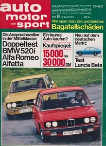 auto motor sport Heft 8 April 1973 Opel Ascona 19SR Steinmetz Lancia Beta BMW520 - Bild 1 von 2