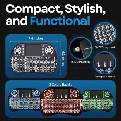 3 Color Backlit Mini i8 Wireless 2.4GHz Keyboard Remote Control Touchpad SmartTV - Image 1 of 4