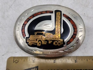 Vtg. Johnson & Held Handcrafted German Silver Oil Truck Digging Rig Belt Buckle - Picture 1 of 4