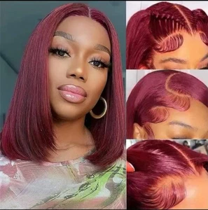 Bob Wigs 13x4 200 Density Lace Front Human Hair Straight Short Bob 100% Human - Picture 1 of 4