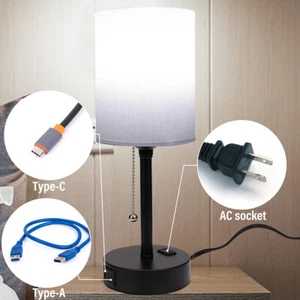 Bedside Lamp w/ Bulb USB A & C Charging Ports 3 Color Temperatures Desk Lamp US - Picture 1 of 12