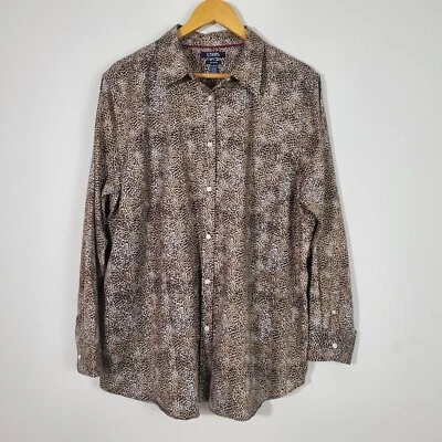 Top para mujer Chaps 2X marrón estampado de guepardo abotonado clásico negocios sin plancha Foto 1 de 4