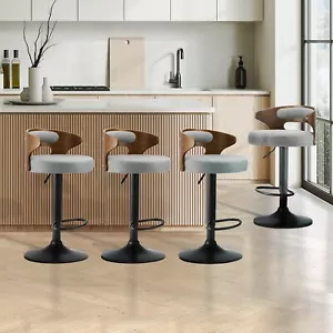 Oikiture Set of 4 Bar Stools Kitchen Gas Lift Swivel Chairs Stool Barstool Grey - Picture 1 of 10