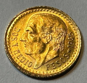 MEXICO GOLD 1945 2.5 PESOS .0602 OZ  GOLD COIN - Picture 1 of 8
