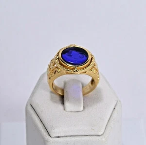 TAGLIAMONTE ANELLO ARGENTO 925 CON PASTE VITREE BLU INCISE              TGN 980  - Foto 1 di 3