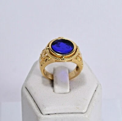 TAGLIAMONTE ANELLO ARGENTO 925 CON PASTE VITREE BLU INCISE              TGN 980  - Immagine 1 di 3