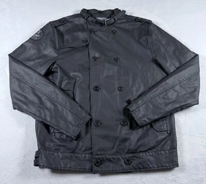 Kanji Motorcycle Jacket Mens XL Black Full Zip Waxed Coated Feel Piston Pushers - Picture 1 of 8