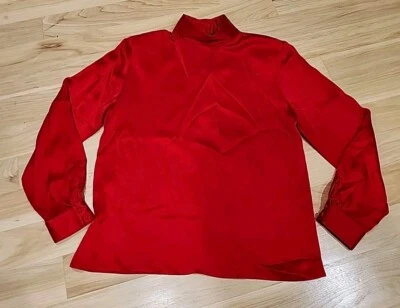 Blusa de seda Talbots camisa roja manga larga cuello en V vintage con hombreras vacaciones Foto 1 de 4