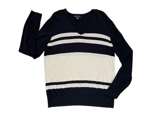 American Living Womens Striped V-Neck Sweater Size XXL Black White - Picture 1 of 7