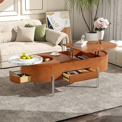 Lift Top Coffee Table Oval Center Cocktail Table with Rotating Tray & 3 Drawers - Image 1 of 4