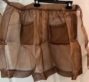 Vintage 1950's Brown W/White Stitching Organdy APRON - NEW Never Worn UD - Picture 1 of 6