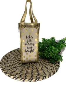 "Let's Get Merry and Bright" Holiday Wine Tote Carrier Tela Pesante Tevana ~ Nuovo con etichette - Foto 1 di 4