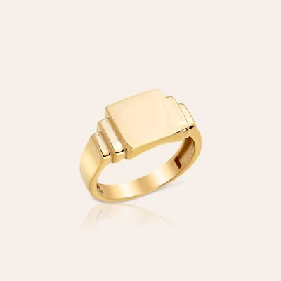 14k Solid Gold Engraved Square Signet Ring | Personalized | Sizes 2-11 - Image 1 of 4