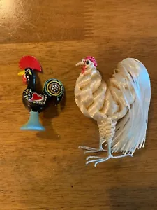 Gallo de Portugal Vintage Madera Pintado a Mano y Blanco Mini Tejido Pollo - Imagen 1 de 4