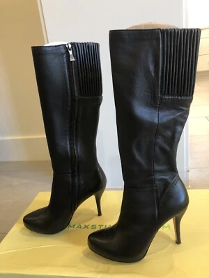Botas de cuero fino Max Studio Zemo negras con cremallera para mujer talla 5,5 Foto 1 de 4