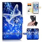 ( For iPod Touch 6 ) Wallet Flip Case Cover AJ21099 Blue Bling Butterfly