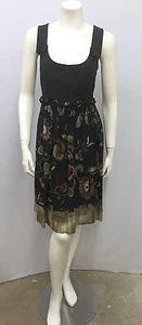 ETRO DRESS FLORAL BLACK WITH BRONZE OLIVE RED SILK AND COTTON SIZE 44 SMALL - Picture 1 of 8