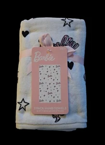2 Pack Barbie 100% Cotton Hand Towels 16"x28" Stars Hearts Silhouette - Picture 1 of 3