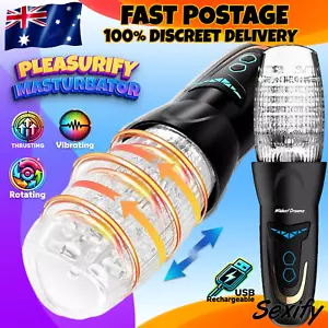 Auto Thrusting Rotating Masturbator Cup Vibrating Spinning Stroker Male Sex Toy - Picture 1 of 18