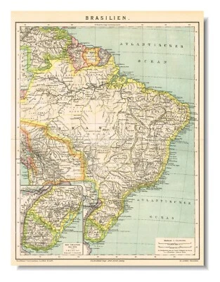 BRASIL printed 1882 Original Antique  Vintage Map  Rio de Janeiro  Rio Grande - Image 1 of 4