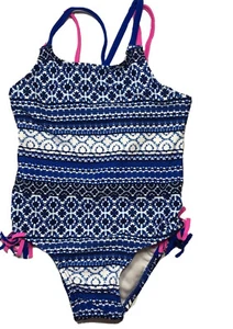 NWT Tommy Bahama Girls 4 4T Striped One Piece Swim Suit with Pink Tassel Trim - Picture 1 of 5