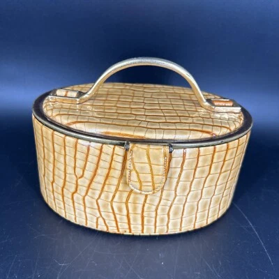 Bienen-Davis Vintage Handbag Croco Embossed Leather Oval Box Purse With Mirror - Image 1 of 4