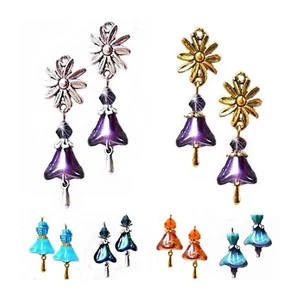 Earrings Czech glass flower drop COLOR CHOICE and clip on or pierced - Bild 1 von 10