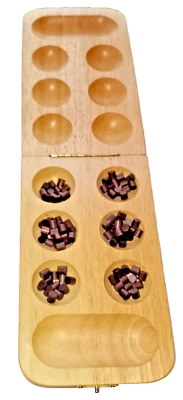 Game Of Kalaha (Mancala) Travel Game 2x Players Foldable Wooden Storage Box Mint - Image 1 of 4